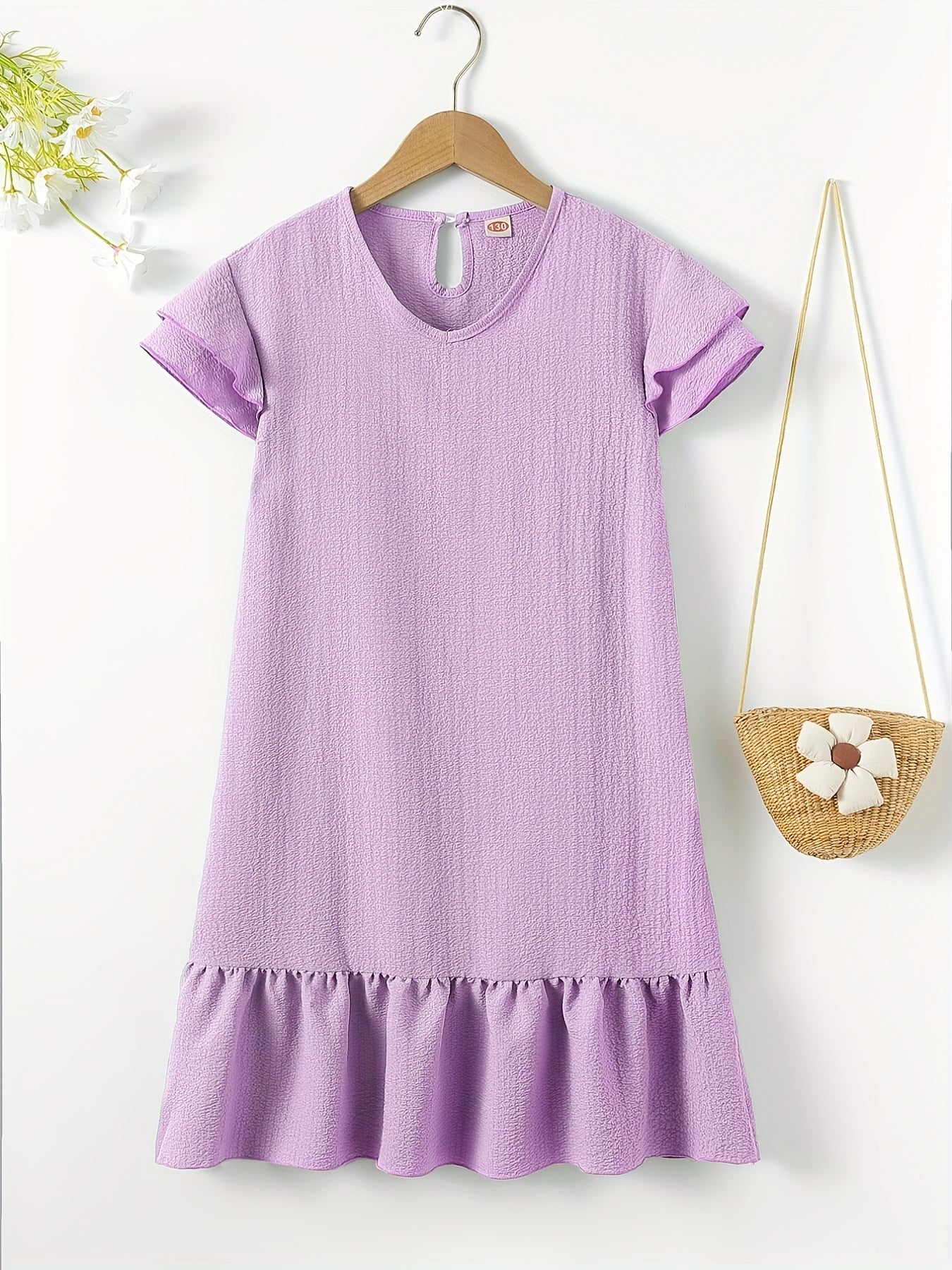 Girls V neck Short Sleeve Dress Kids Clothes Summer