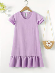 Girls V neck Short Sleeve Dress Kids Clothes Summer
