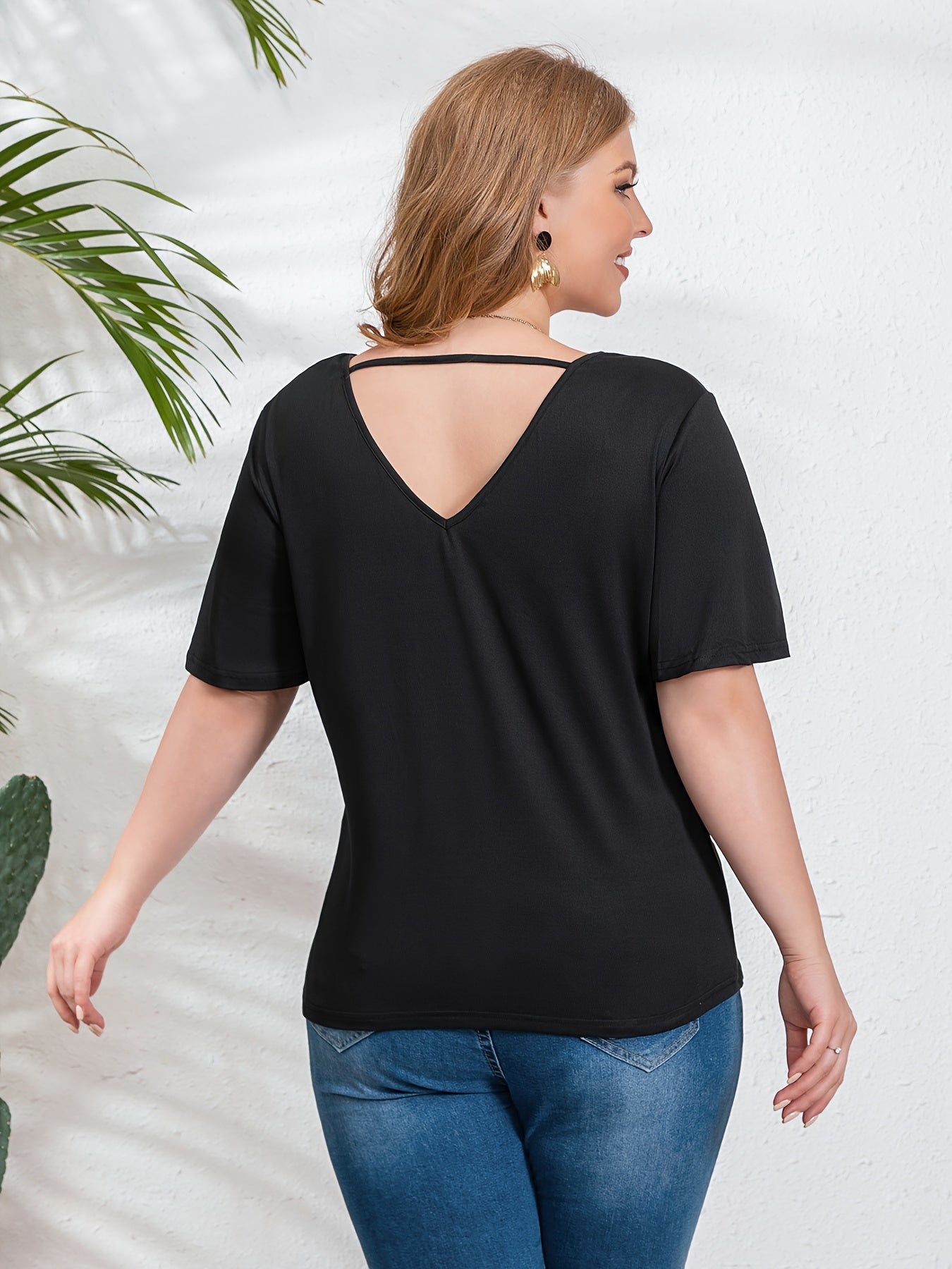 Twist Front Short Sleeve V Neck Top