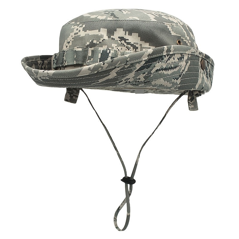 Men's Camouflage Bucket Hat Sunscreen Wide Brim Hat for Outdoor Activities