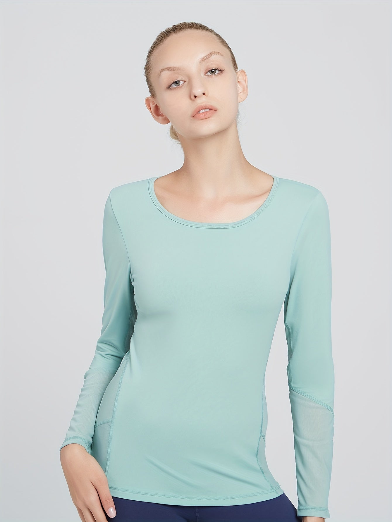 Solid Stitching Breathable Long Sleeve T Shirt for Yoga Fitness Running