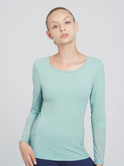 Solid Stitching Breathable Long Sleeve T Shirt for Yoga Fitness Running