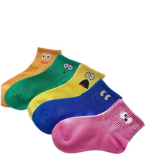 5 Pairs Boys Cartoon Face Socks Summer Spring Thin Breathable Comfortable