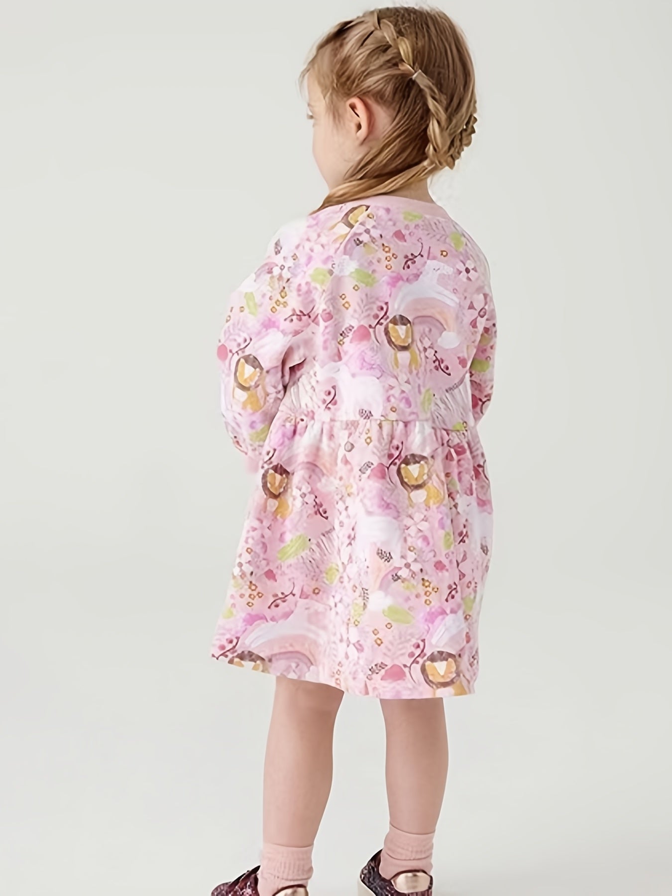 Girls Sweet Animal Graphic Long Sleeve Princess Dress