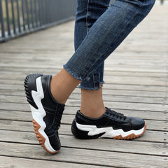 Women's Platform Lace Up Sneakers Low Top Faux Leather Shoes