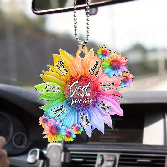 Sun Flower Letter Keychain Door Tag Ornament Car Rearview Mirror Pendant