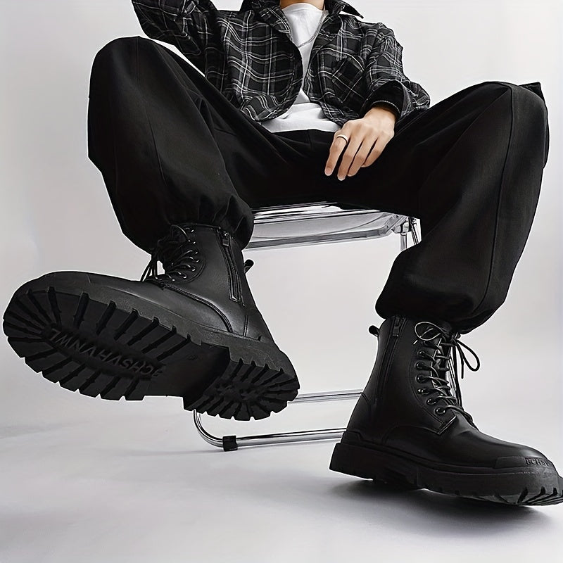 Men's Side Zip Combat Boots Casual Walking Shoes