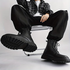 Men's Side Zip Combat Boots Casual Walking Shoes