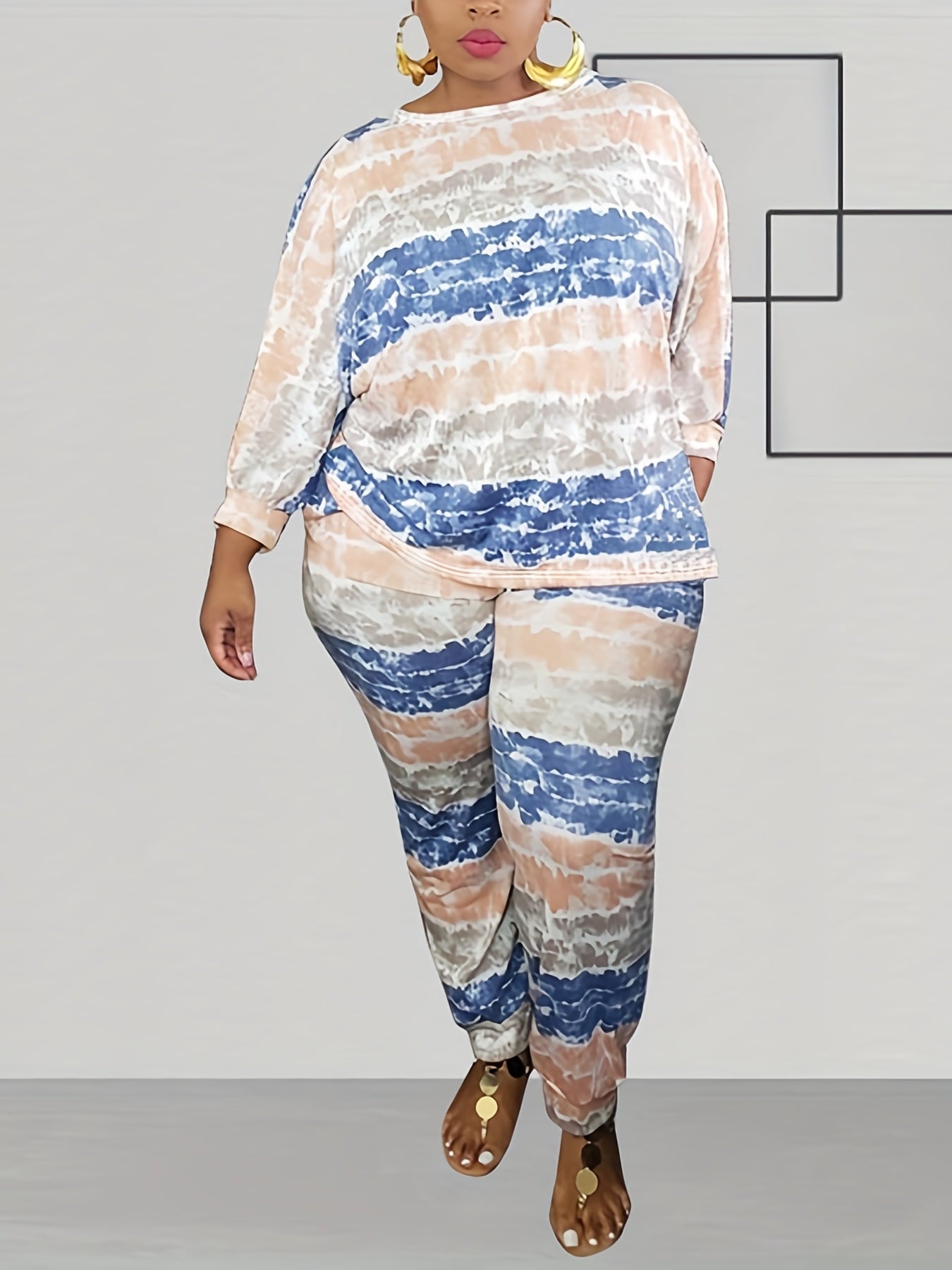 Women's Plus Tie Dye Striped Tee & Pants Set