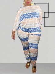 Women's Plus Tie Dye Striped Tee & Pants Set