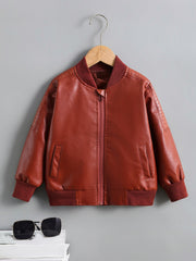 Christmas Boys Faux Leather Zipper Jacket