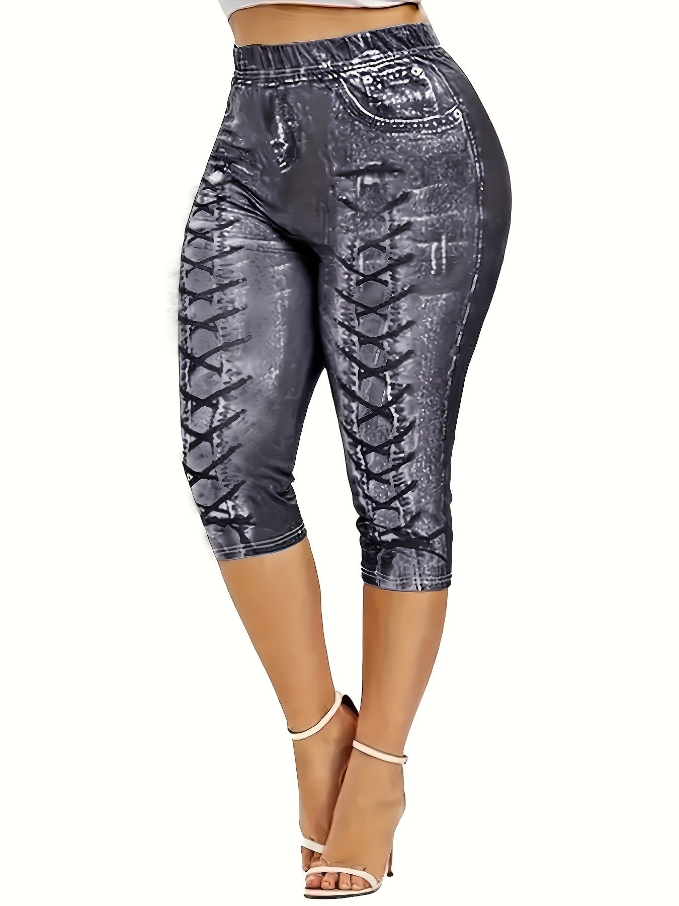 Denim Print Skinny Capris Leggings for Women