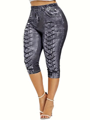 Denim Print Skinny Capris Leggings for Women