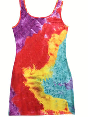 Tie Dye Print Mini Tank Dress Sleeveless Casual Dress