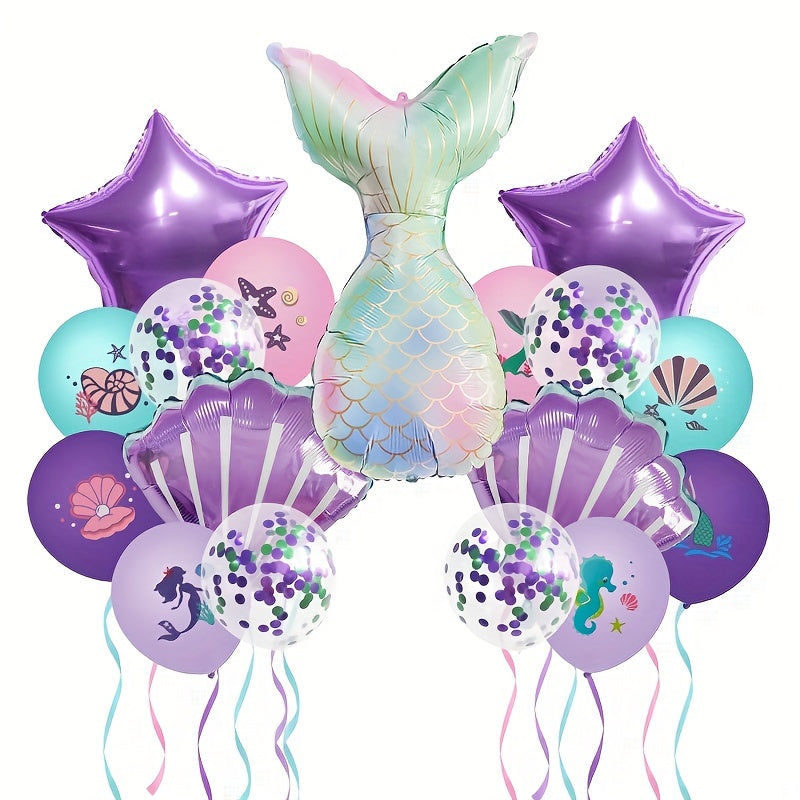 Mermaid Birthday Party Decorations: Happy Birthday Flag, Balloons, Ocean Theme