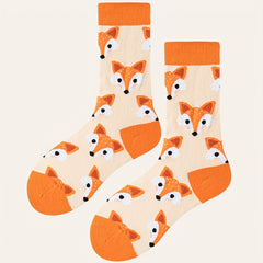 Fox Pattern Socks Comfy & Breathable Mid Tube Women's Stockings