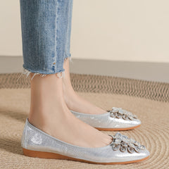 Rhinestone Decor Ballet Flats Pointed Toe Slip On Shoes