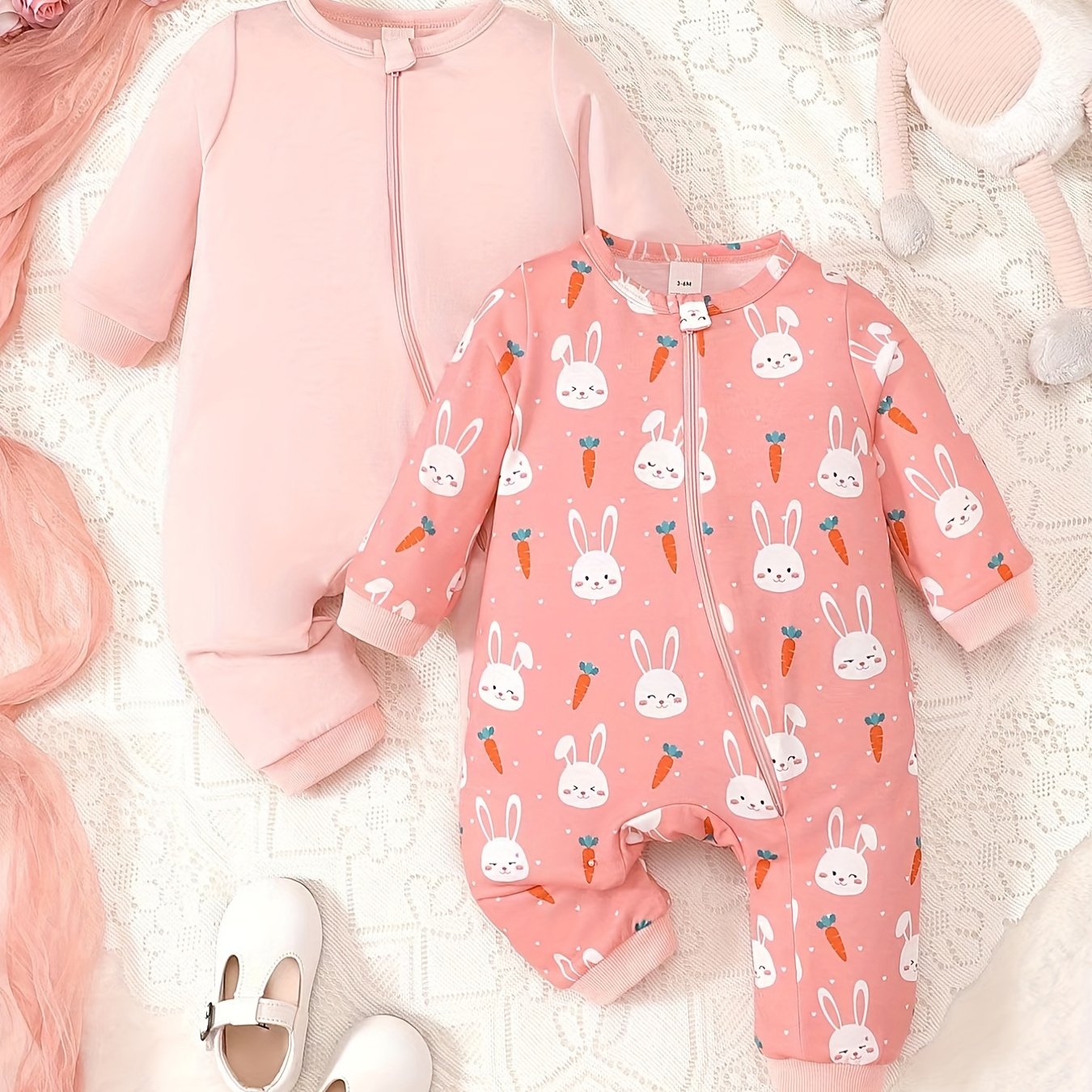 Infant Baby Jumpsuit Set Solid Cartoon Graphic Zip Up Long Sleeve