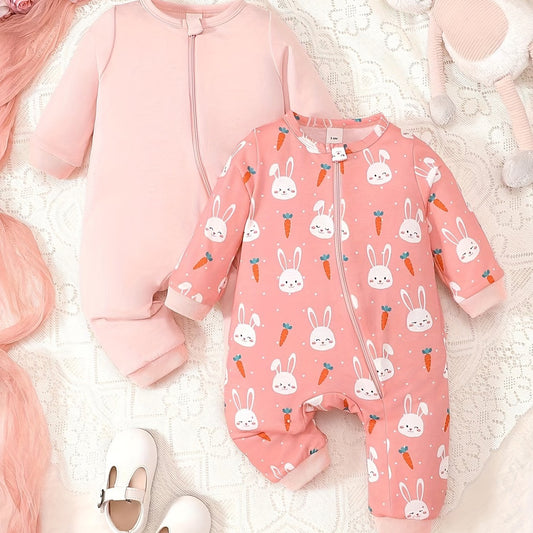 Infant Baby Jumpsuit Set Solid Cartoon Graphic Zip Up Long Sleeve