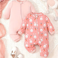 Infant Baby Jumpsuit Set Solid Cartoon Graphic Zip Up Long Sleeve