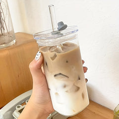 Square Transparent Glass Water Cup With Lid 6ml 15oz