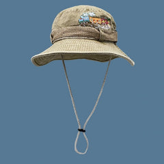 Outdoor Washed Sun Protection Embroidered Train Pattern Bucket Hat