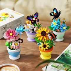 DIY Puzzle Bricks Garden Bouquet Building Set - Rose & Sunflower Deco