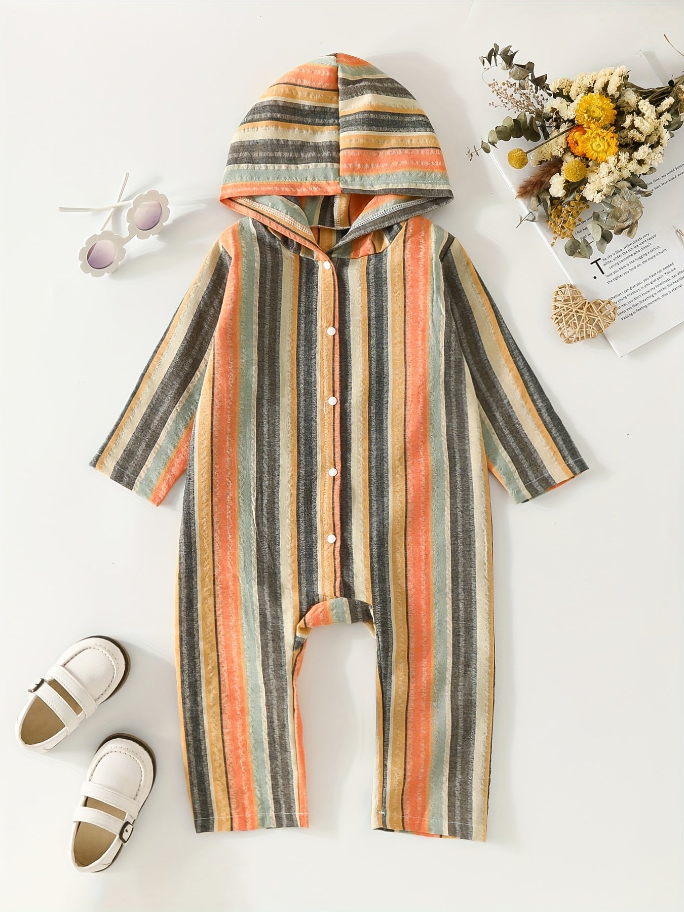 Stylish Striped Hooded Creeper Outwear For Boys And Girls