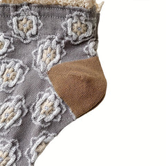 5 Pairs 3D Floral Textured Socks Retro Court Style Ruffle Short Socks