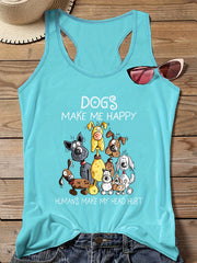 Cartoon Dog Print Round Neck Stretch Vest Top