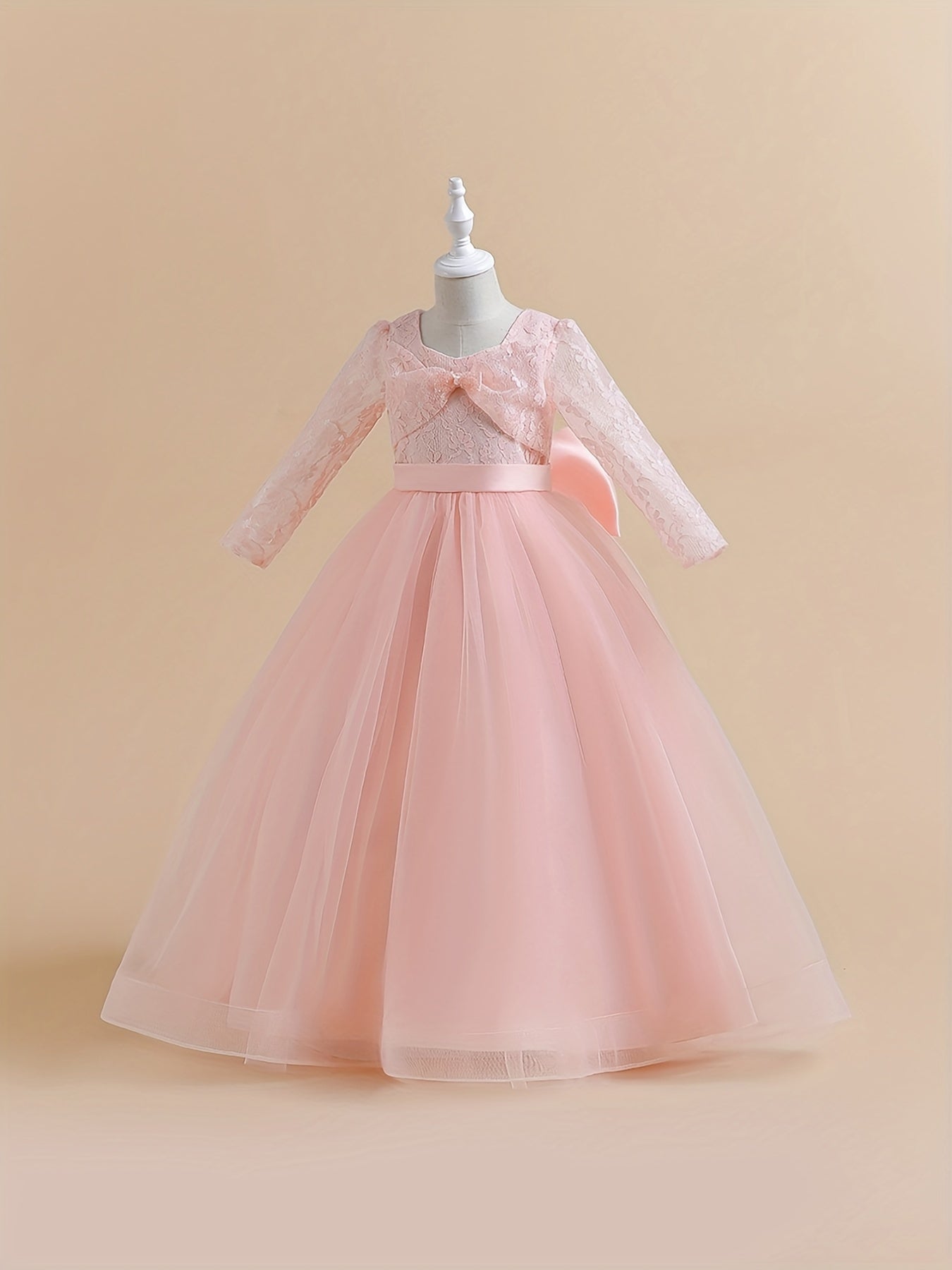 Girls Lace Long Sleeve Catwalk Tulle Maxi Princess Dress