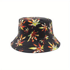 Leaf Print Bucket Hat Hip Hop Reversible Basin Hat Lightweight Sunscreen Fisherm