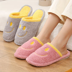 Cozy Smile Face Plush Slippers Warm & Fuzzy Shoes