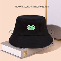 Frog Embroidery Bucket Hat Cartoon Fisherman Cap
