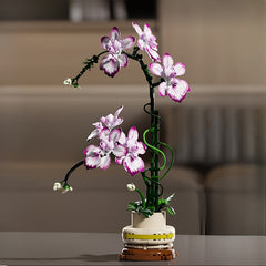 Purple Phalaenopsis Orchid Flower Bouquet Building Block Set