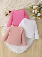 Baby Girls Casual Solid Mixed 3pcs Long Shirts Kids Pullovers