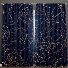 2pcs Golden Flowers and Leaves Floral Foliage Curtains for Home Decor