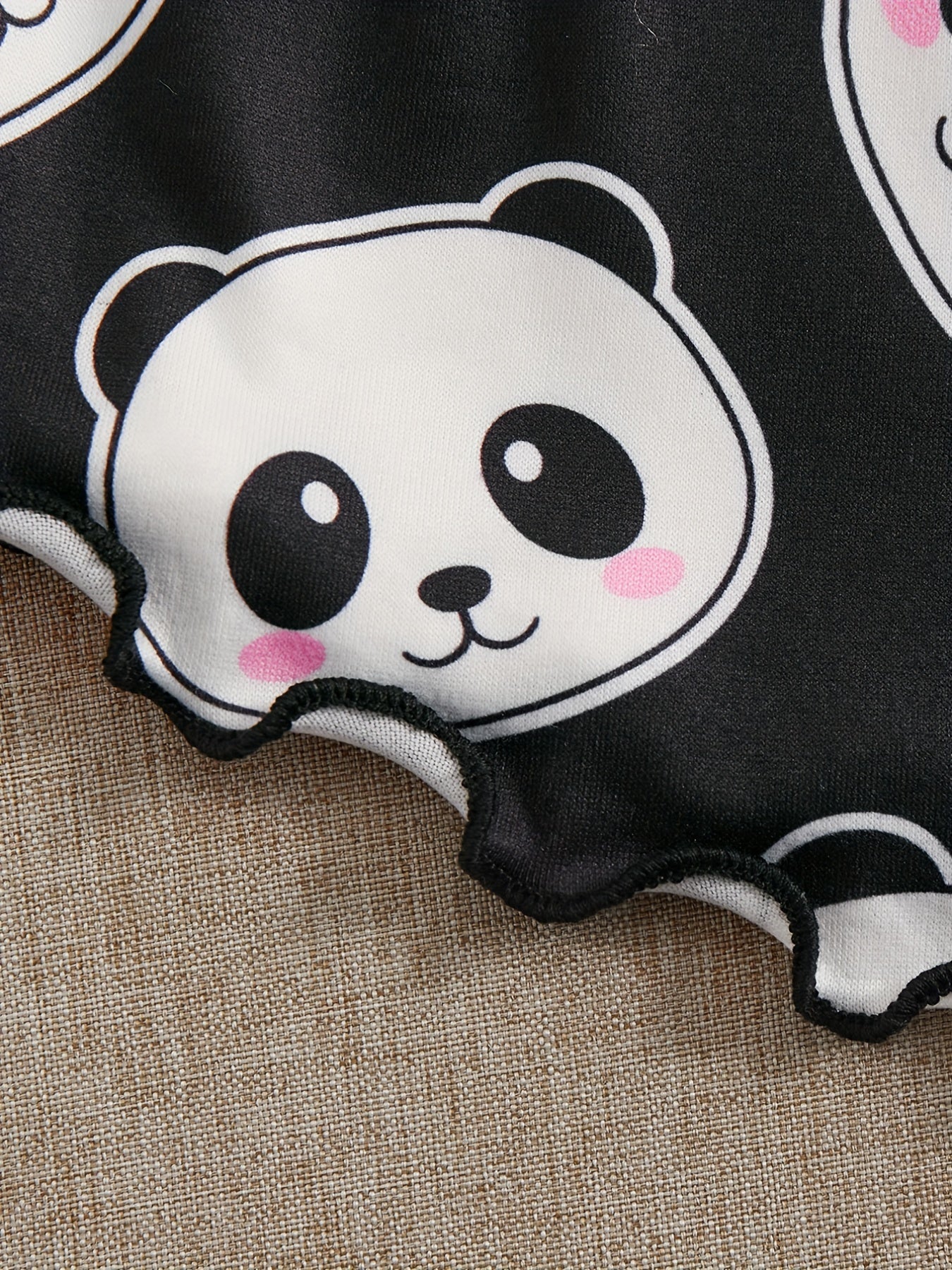 Panda Print Pajama Set Cami Top & Bow Tie Shorts