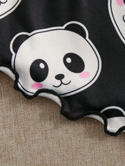 Panda Print Pajama Set Cami Top & Bow Tie Shorts