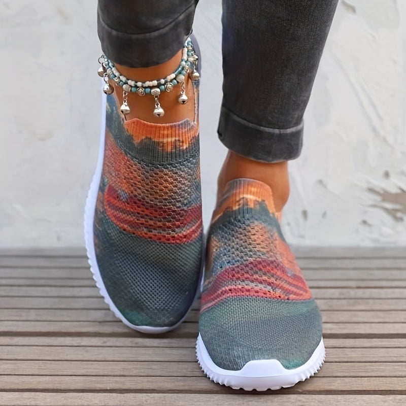 Women's Colorblock Flat Sneakers Low Top Walking Shoes