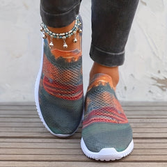 Women's Colorblock Flat Sneakers Low Top Walking Shoes