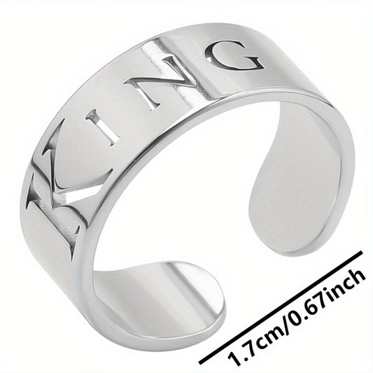 18k Plated Carved 'king' Symbol Stainless Steel Cuff Ring