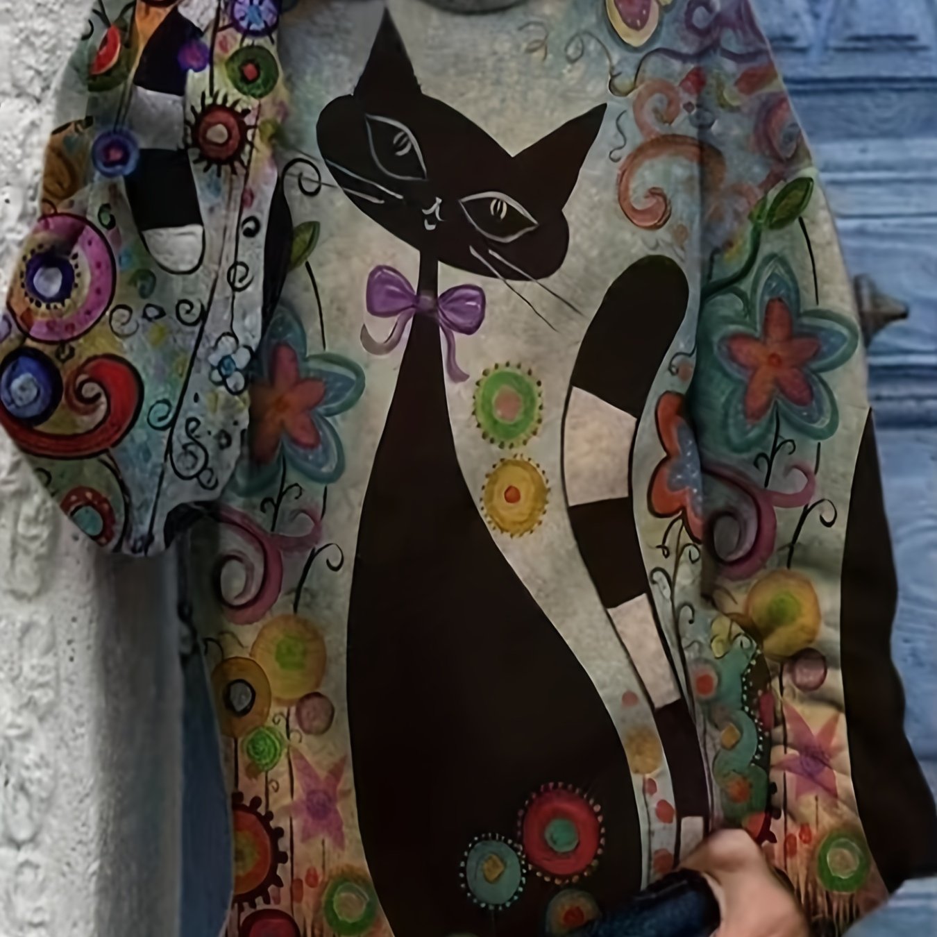 Cat Print Hoodie Long Sleeve Sweatshirt for Spring & Fall