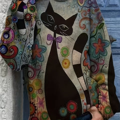 Cat Print Hoodie Long Sleeve Sweatshirt for Spring & Fall