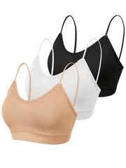 3pcs Ribbed Cami Tops & Backless Crop Top Women's Lingerie