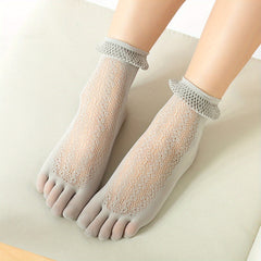 Floral Lace Toe Socks Ruffle Five Finger Crew Socks Women's Stockings