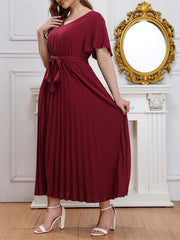Solid Ruffle Sleeve V Neck Formal Dress