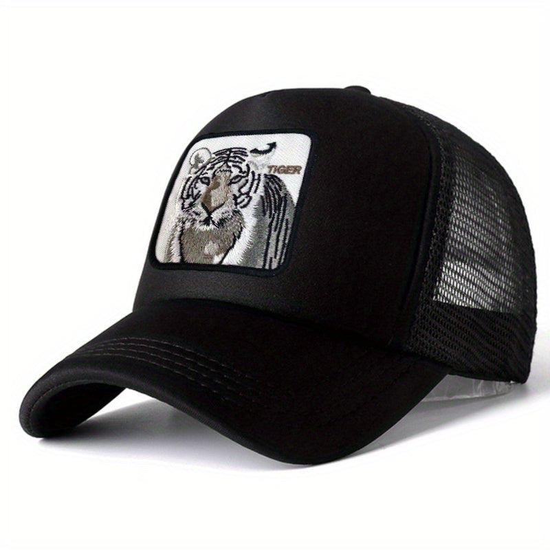 Tiger Embroidery Pattern Mesh Hat Sunshade Baseball Cap