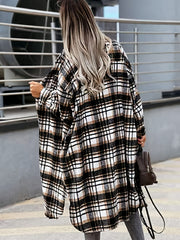 Plaid Print Long Length Jacket Button Front Outwear