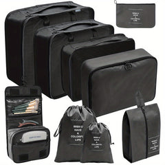 9pcs Travel Packing Bags Luggage Tote Bags With Shoe & Toiletry Bag
